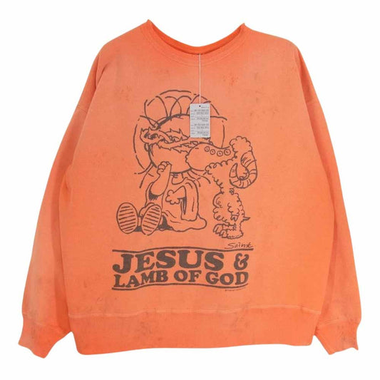 SAINT MICHAEL セントマイケル 24SS SM-YS8-0000-028 CRW SWEAT JS プリント クルーネック 長袖 スウェット オレンジ系 L【新古品】【未使用】【中古】