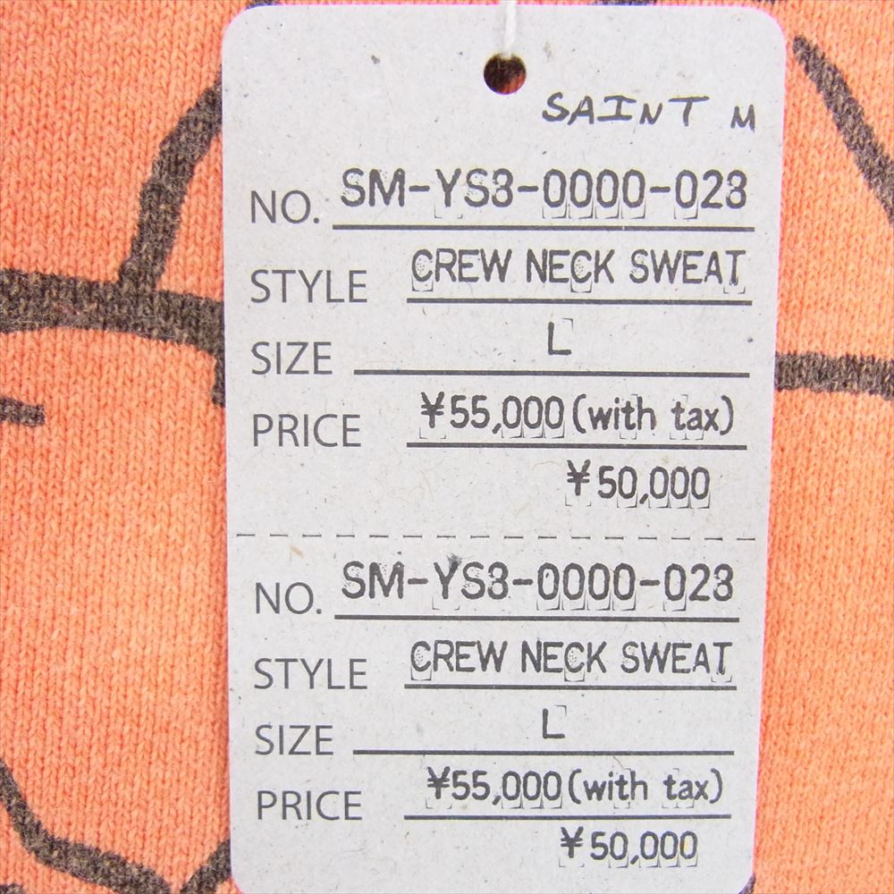 SAINT MICHAEL セントマイケル 24SS SM-YS8-0000-028 CRW SWEAT JS プリント クルーネック 長袖 スウェット オレンジ系 L【新古品】【未使用】【中古】