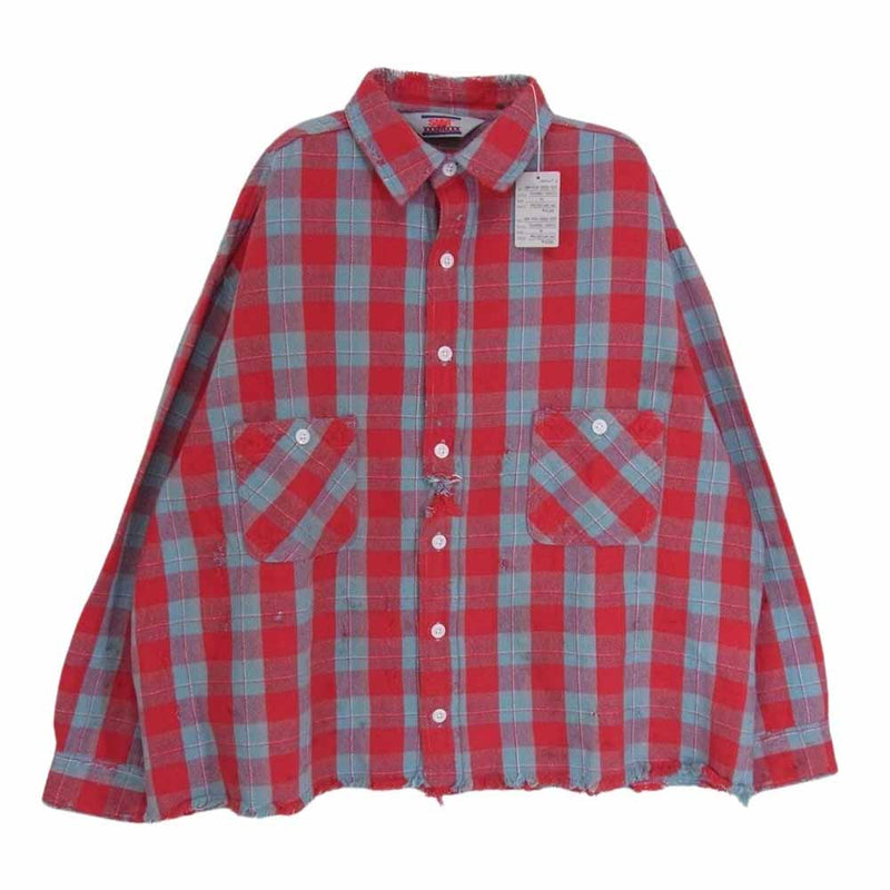 SAINT MICHAEL セントマイケル SM-YS8-0000-023 FRNL CHECK SHIRT カットオフ フランネル チェック 長袖 シャツ レッド系 M【新古品】【未使用】【中古】