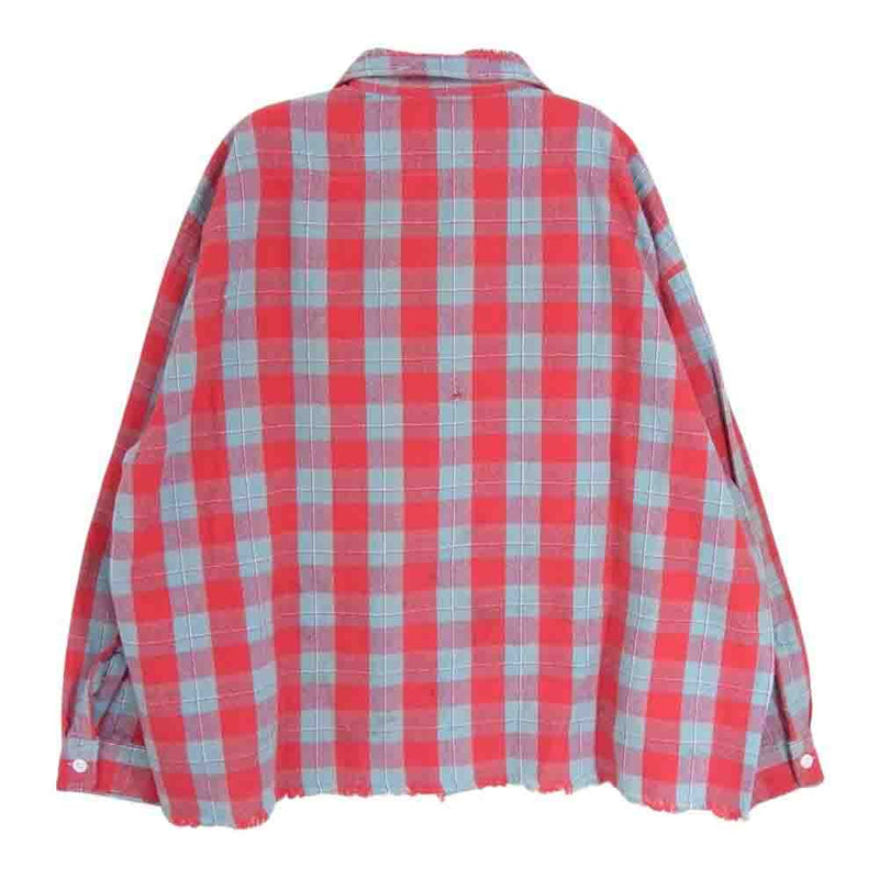 SAINT MICHAEL セントマイケル SM-YS8-0000-023 FRNL CHECK SHIRT カットオフ フランネル チェック 長袖 シャツ レッド系 M【新古品】【未使用】【中古】