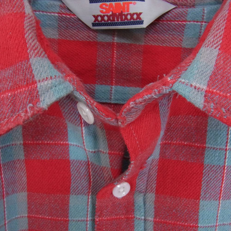 SAINT MICHAEL セントマイケル SM-YS8-0000-023 FRNL CHECK SHIRT カットオフ フランネル チェック 長袖 シャツ レッド系 M【新古品】【未使用】【中古】