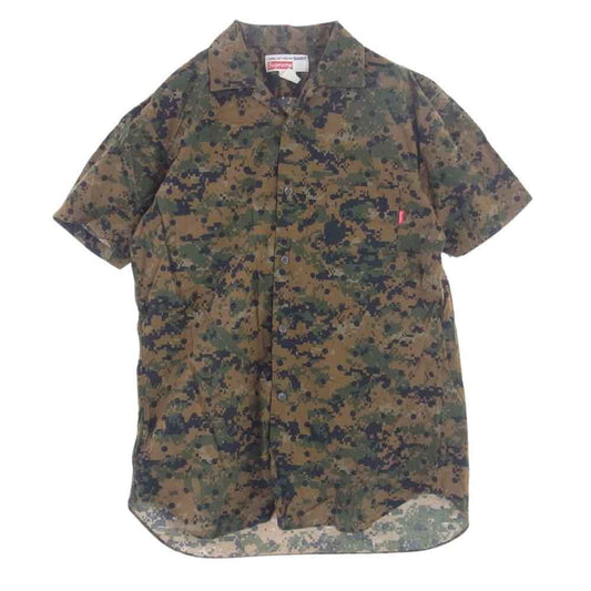 Supreme シュプリーム 13SS × COMME des GARCONS SHIRT コムデギャルソンシャツ フランス製 Loop Collar S/S Shirts ウッドランドデジカモ 黒ドットオープンカラー 半袖 シャツ M【中古】