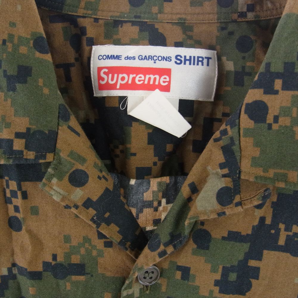 Supreme シュプリーム 13SS × COMME des GARCONS SHIRT コムデギャルソンシャツ フランス製 Loop Collar S/S Shirts ウッドランドデジカモ 黒ドットオープンカラー 半袖 シャツ M【中古】