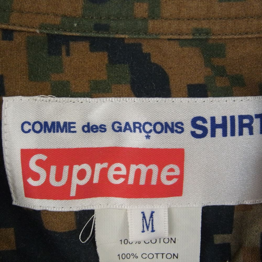 Supreme シュプリーム 13SS × COMME des GARCONS SHIRT コムデギャルソンシャツ フランス製 Loop Collar S/S Shirts ウッドランドデジカモ 黒ドットオープンカラー 半袖 シャツ M【中古】