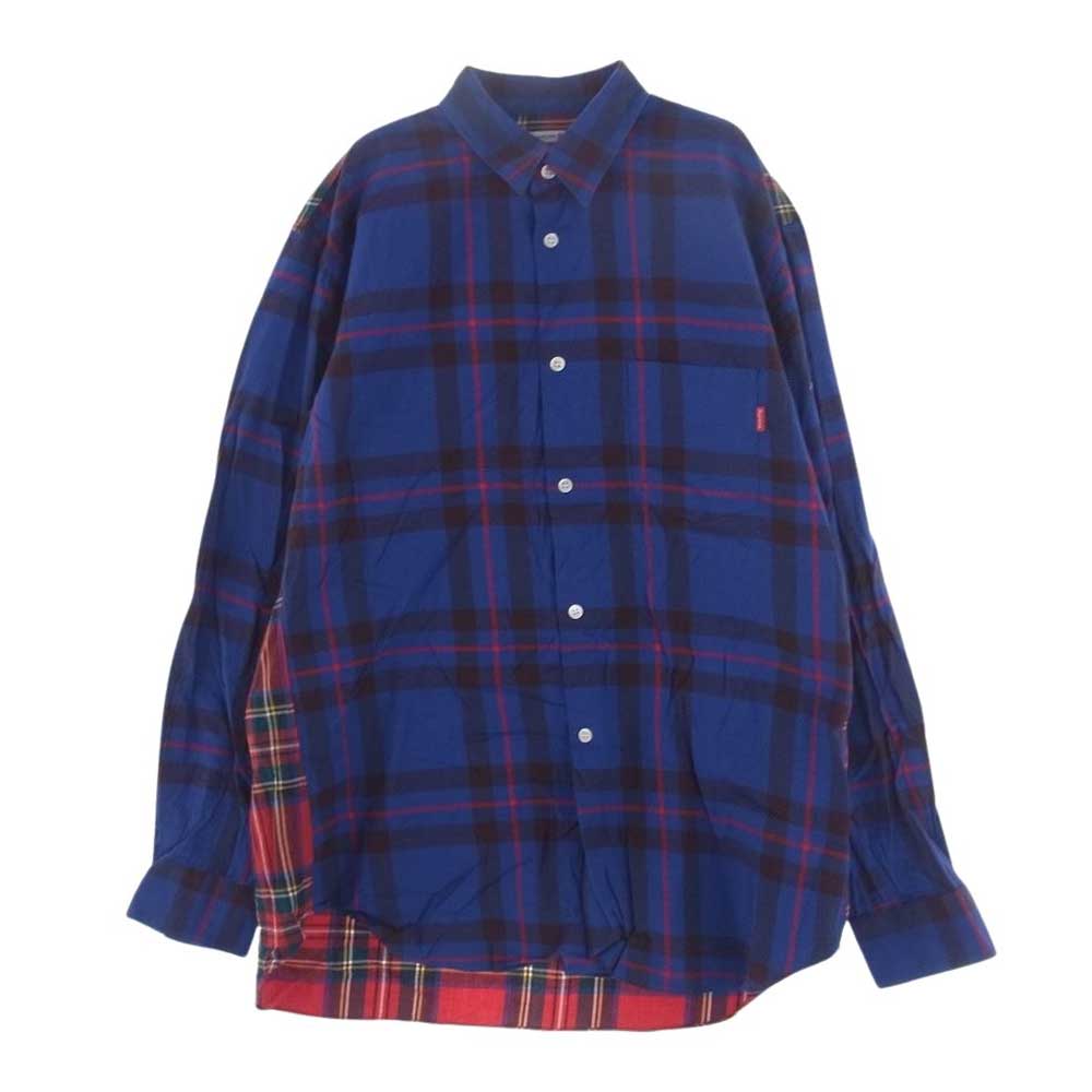 Supreme シュプリーム 15AW × COMME des GARCONS SHIRT Button-Down Shirt コムデギャルソン バックロゴプリント チェック 長袖 シャツ ブルー系 レッド系 M【中古】