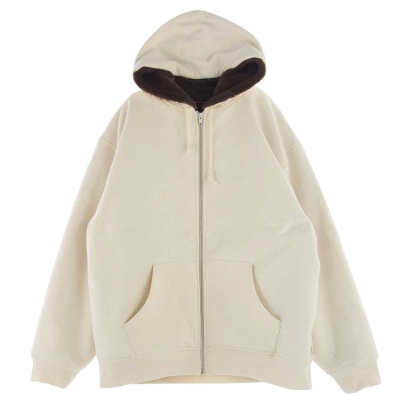 Supreme シュプリーム 22aw  Faux Fur Lined Zip Up Hoodie Sweatshirt ファー ジップ パーカー オフホワイト系 L【美品】【中古】