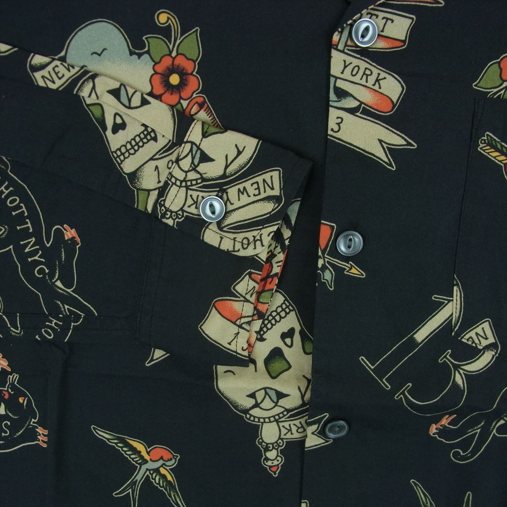 schott ショット 3115054 HAWAIIAN LS SHIRT TATTOO ハワイアン タトゥー オープンカラー 長袖 シャツ ブラック系 M【中古】