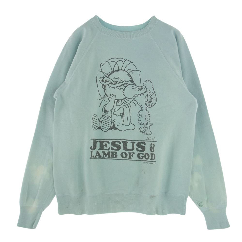 SAINT MICHAEL セントマイケル 23AW SM-A23-0000-024 JESUS CREW NECK SWEAT クルーネック プリント スウェット トレーナー  ライトブルー系 L【中古】