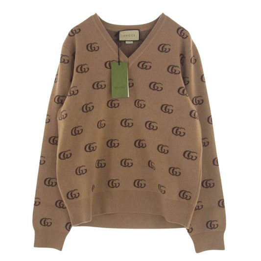 GUCCI グッチ 655104 カシミヤ ウール ダブルG  Vネック ニット ブラウン ブラウン系【新古品】【未使用】【中古】