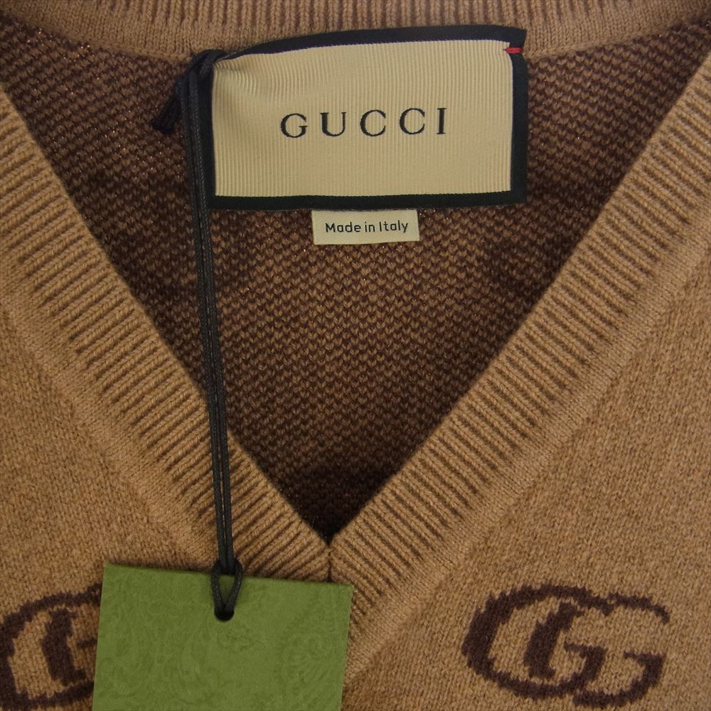 GUCCI グッチ 655104 カシミヤ ウール ダブルG  Vネック ニット ブラウン ブラウン系【新古品】【未使用】【中古】