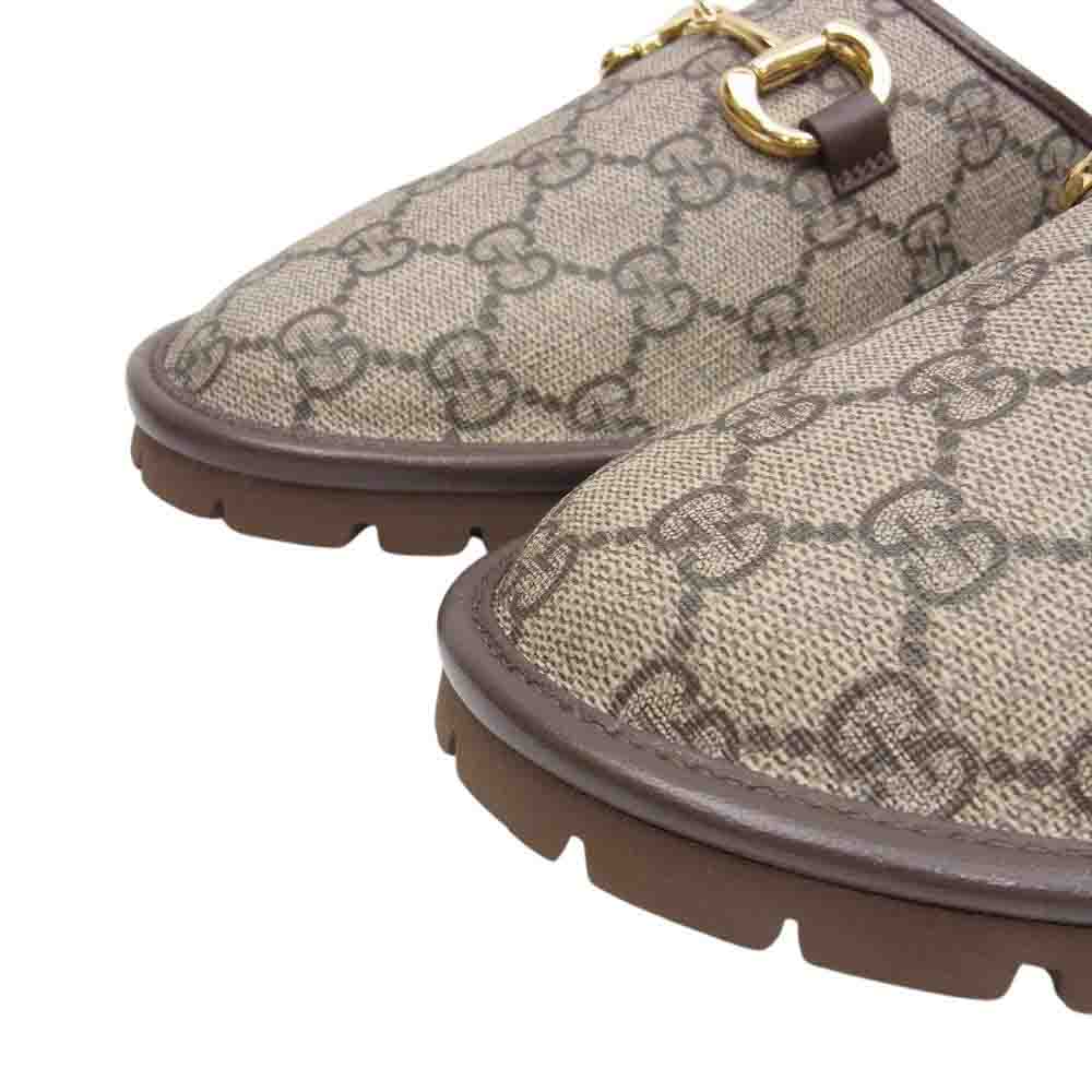 GUCCI グッチ 655571 GGスプリーム ホースビット キャンバス スリッパ  ブラウン系 8【新古品】【未使用】【中古】