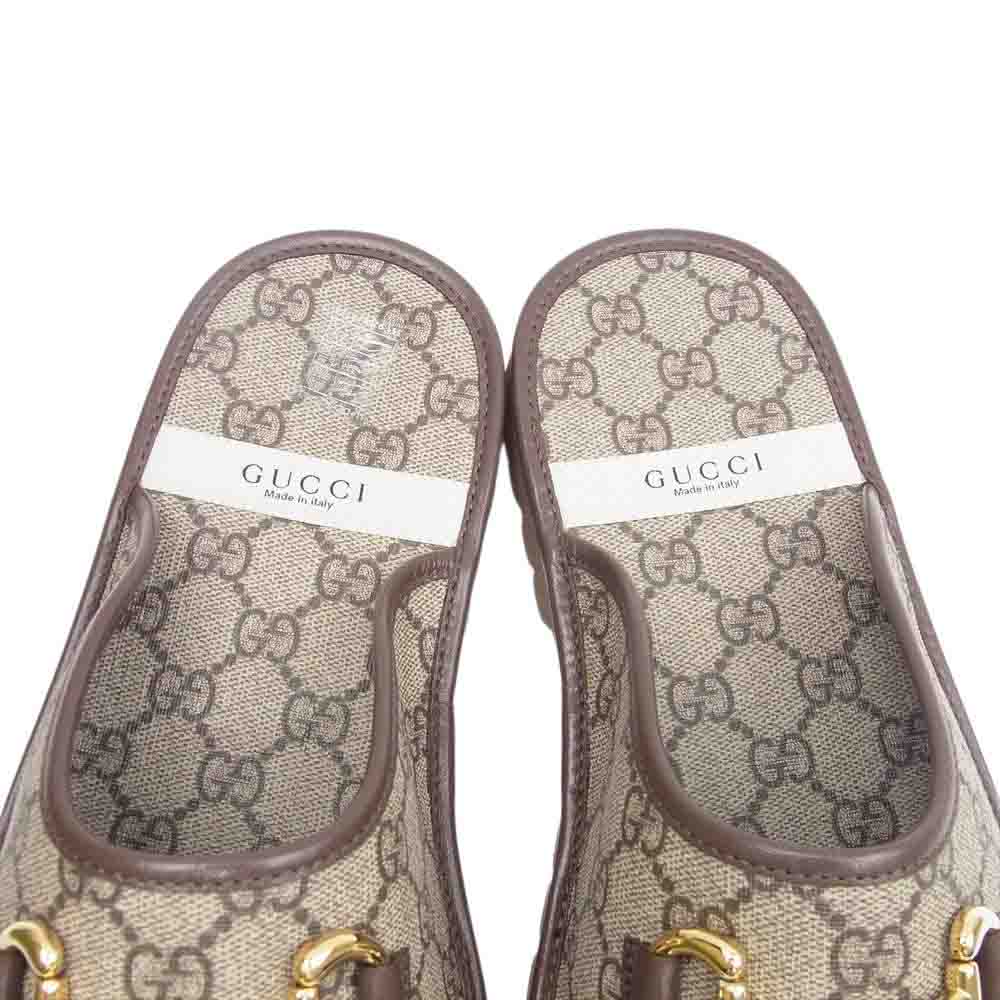 GUCCI グッチ 655571 GGスプリーム ホースビット キャンバス スリッパ  ブラウン系 8【新古品】【未使用】【中古】