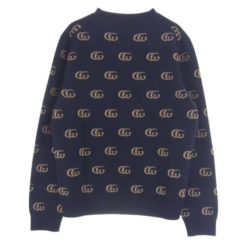 GUCCI グッチ 645291 ウール ジャガード ダブルG ニット カーディガン ネイビー ネイビー系 L【新古品】【未使用】【中古】