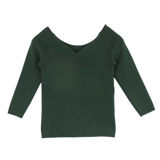 エレンディーク ウール混 前後 2WAY リブ ニット セーター ニット グリーン系 F【中古】