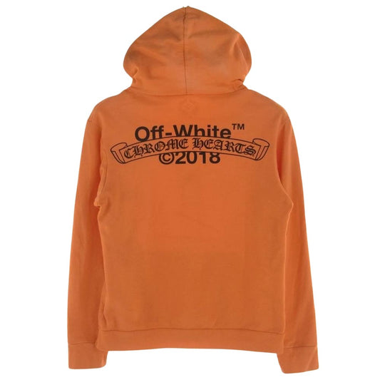 CHROME HEARTS クロムハーツ（原本無） × OFF-WHITE オフホワイト HD PLVR V OFF WHITE ロゴ バックプリント プルオーバー スウェット パーカー オレンジ系 M【中古】