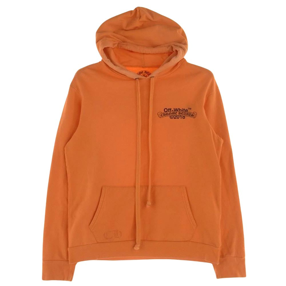 CHROME HEARTS クロムハーツ（原本無） × OFF-WHITE オフホワイト HD PLVR V OFF WHITE ロゴ バックプリント プルオーバー スウェット パーカー オレンジ系 M【中古】