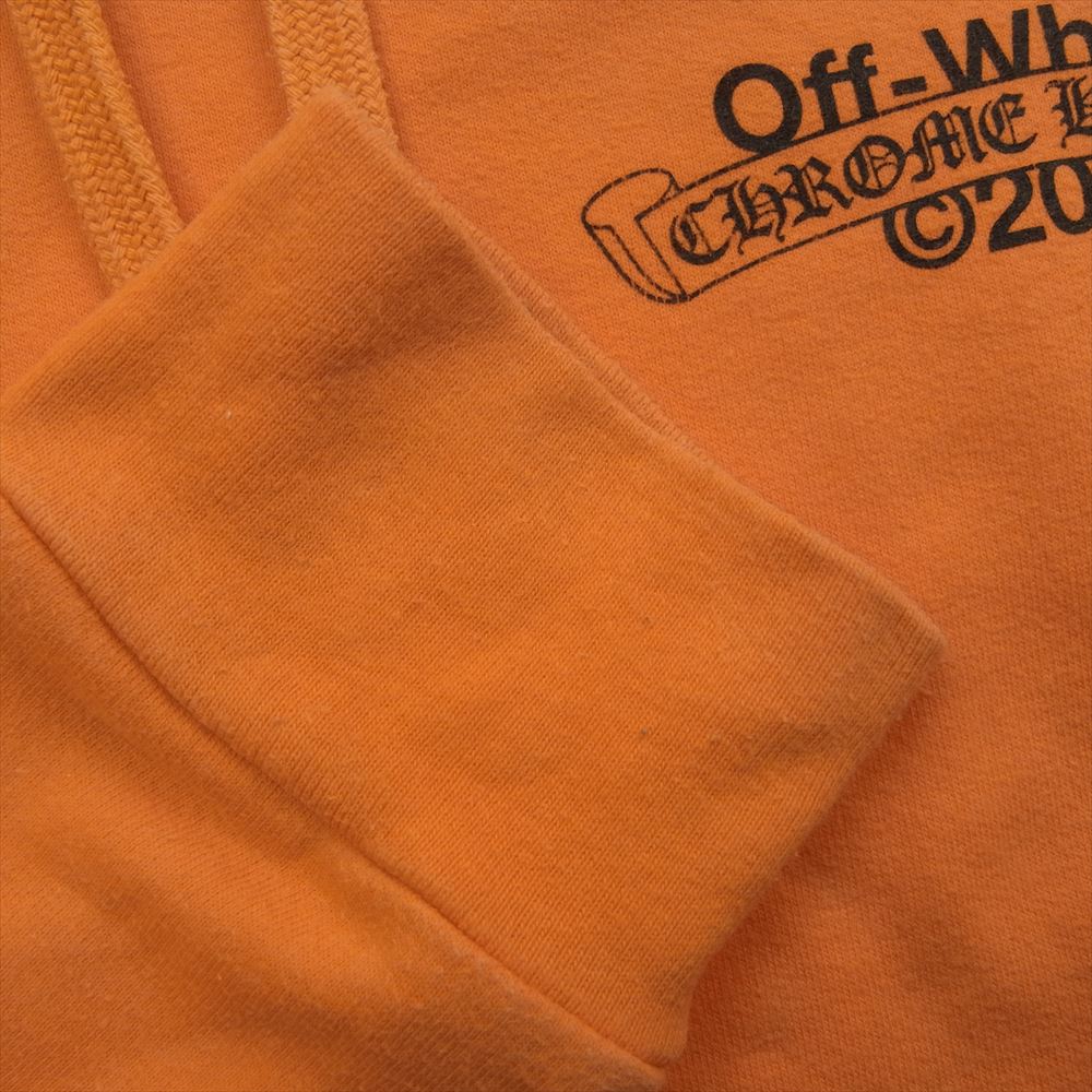 CHROME HEARTS クロムハーツ（原本無） × OFF-WHITE オフホワイト HD PLVR V OFF WHITE ロゴ バックプリント プルオーバー スウェット パーカー オレンジ系 M【中古】