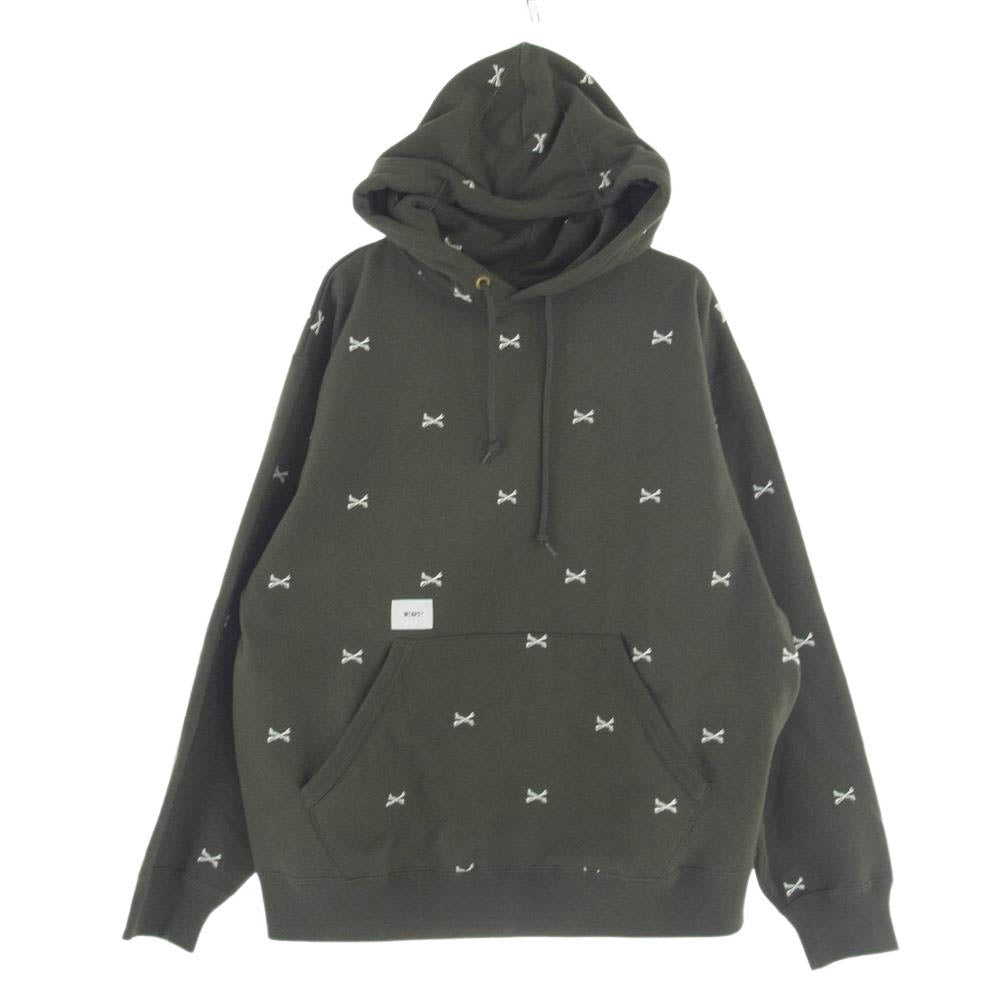 WTAPS ダブルタップス 23SS 222ATDT-CSM26 ACNE HOODY CTPL TEXTILE クロスボーン 刺繍 プルオーバー パーカー Olive Drab X 03【中古】