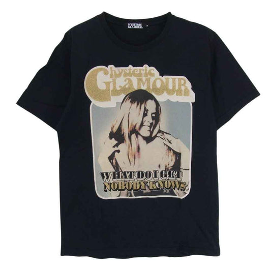 HYSTERIC GLAMOUR ヒステリックグラマー 4CT-5912 ラメ加工 ガール プリント ロゴ 半袖 Tシャツ ブラック系 M【中古】