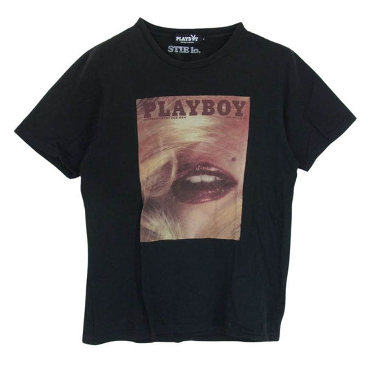 HYSTERIC GLAMOUR ヒステリックグラマー 1234CT08 × PLAYBOY プレイボーイ 野口強 プリント 半袖 Tシャツ ブラック系 L【中古】