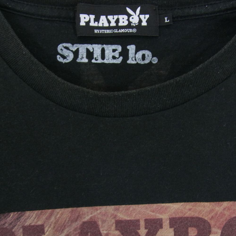 HYSTERIC GLAMOUR ヒステリックグラマー 1234CT08 × PLAYBOY プレイボーイ 野口強 プリント 半袖 Tシャツ ブラック系 L【中古】