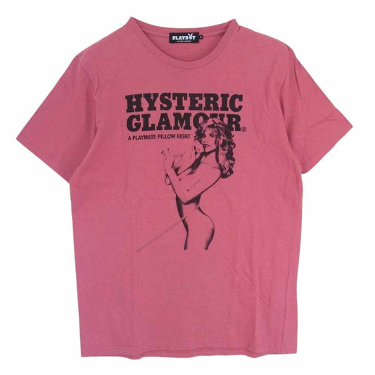 HYSTERIC GLAMOUR ヒステリックグラマー 1234CT02 × PLAYBOY プレイボーイ ガール プリント 半袖 Tシャツ ピンク系 L【中古】