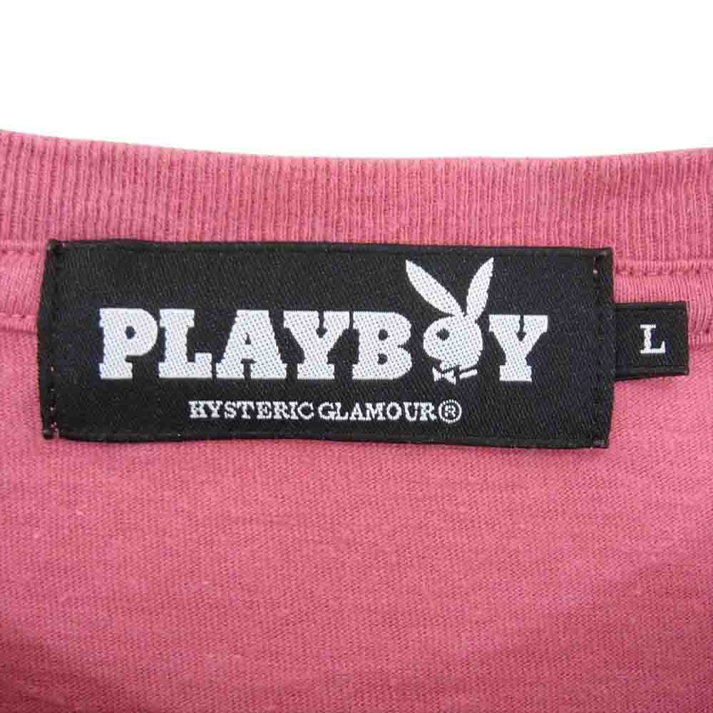 HYSTERIC GLAMOUR ヒステリックグラマー 1234CT02 × PLAYBOY プレイボーイ ガール プリント 半袖 Tシャツ ピンク系 L【中古】