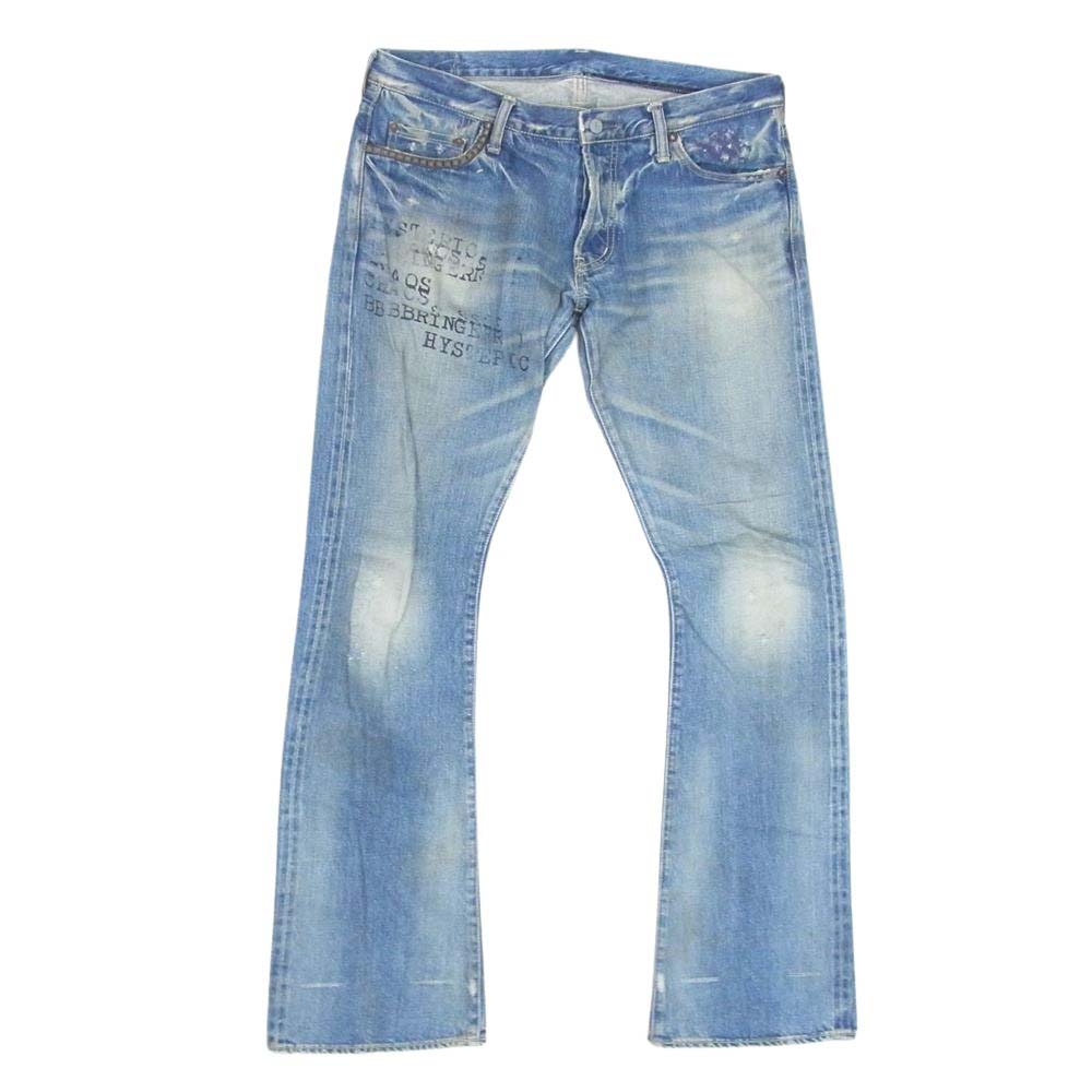 HYSTERIC GLAMOUR ヒステリックグラマー 5AP-0644 ロゴ ステンシル プリント リペア 加工 デニム パンツ インディゴブルー系 34【中古】