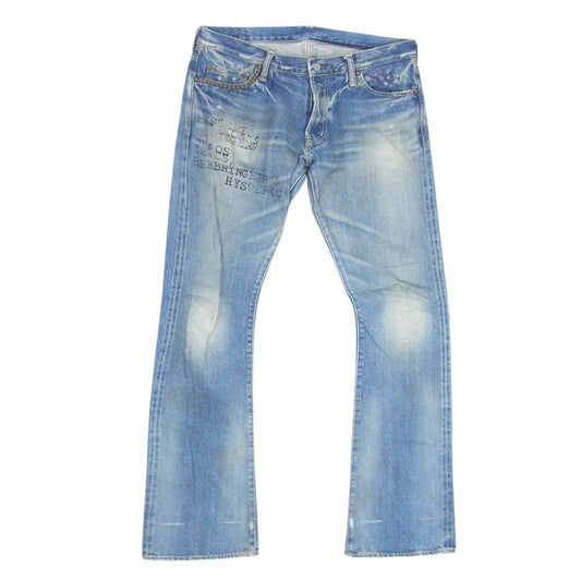 HYSTERIC GLAMOUR ヒステリックグラマー 5AP-0644 ロゴ ステンシル プリント リペア 加工 デニム パンツ インディゴブルー系 34【中古】