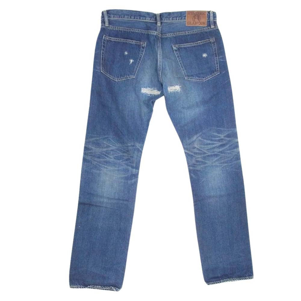 HYSTERIC GLAMOUR ヒステリックグラマー 0221AP04 WU加工 ダメージ リペア ストレート デニム パンツ インディゴブルー系 34【中古】