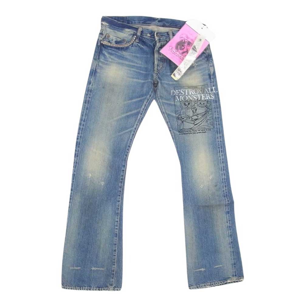 HYSTERIC GLAMOUR ヒステリックグラマー 5AP-0853 THE HYSTERIC XXX Destroy All Monsters デストロイオールモンスターズ プリント ダメージ 加工 デニム パンツ インディゴブルー系 32【中古】