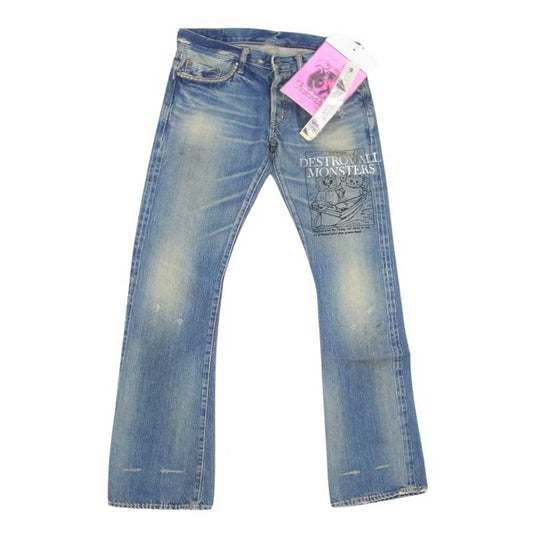 HYSTERIC GLAMOUR ヒステリックグラマー 5AP-0853 THE HYSTERIC XXX Destroy All Monsters デストロイオールモンスターズ プリント ダメージ 加工 デニム パンツ インディゴブルー系 32【中古】