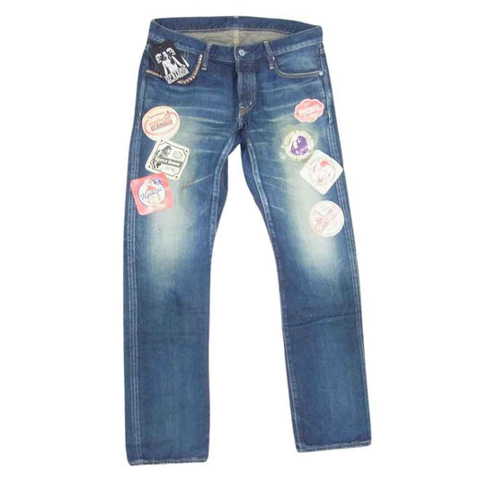 HYSTERIC GLAMOUR ヒステリックグラマー 0231AP05 RB加工 コースター セルビッチ デニム スリム ストレート パンツ インディゴブルー系 34【中古】