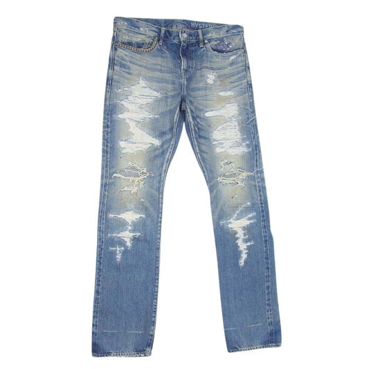 HYSTERIC GLAMOUR ヒステリックグラマー 02202AP09 KINKY キンキー スキャブ リメイク ダメージ 加工 スリム ストレート デニム パンツ インディゴブルー系 34【中古】