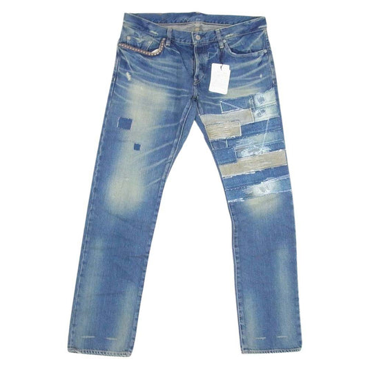 HYSTERIC GLAMOUR ヒステリックグラマー 0201AP09 SP加工 ダメージ リペア スクラッチ リメイク ストレート デニム パンツ インディゴブルー系 34【中古】