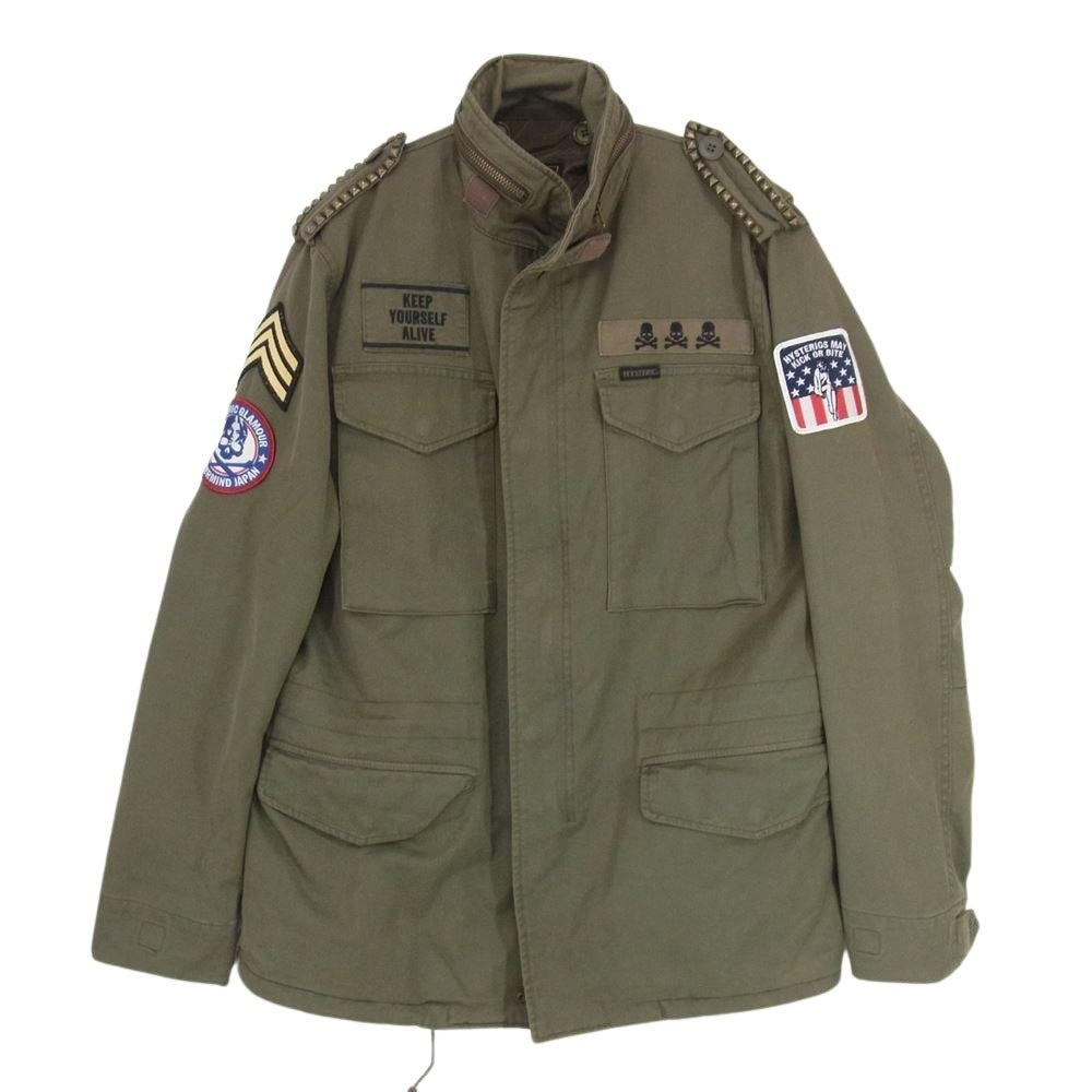 HYSTERIC GLAMOUR ヒステリックグラマー 0233AB07 × mastermind マスターマインド M-65 ミリタリー ジャケット ロゴワッペン スタッズ カーキ系 L【中古】