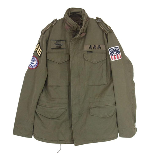 HYSTERIC GLAMOUR ヒステリックグラマー 0233AB07 × mastermind マスターマインド M-65 ミリタリー ジャケット ロゴワッペン スタッズ カーキ系 L【中古】