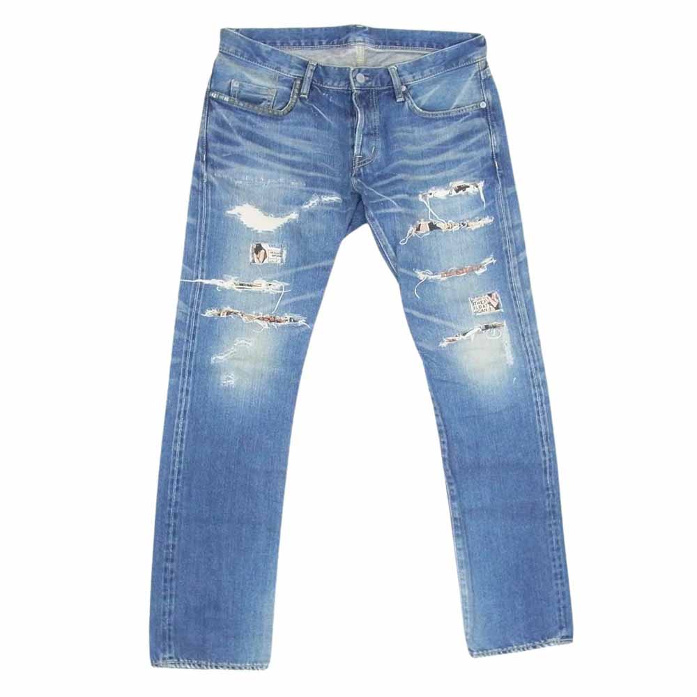HYSTERIC GLAMOUR ヒステリックグラマー 0222AP08 VSR加工 ダメージ リペア スタッズ デニム パンツ インディゴブルー系 34【中古】