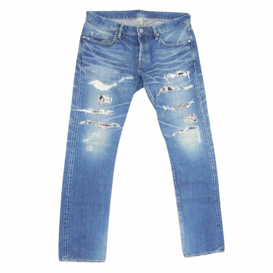HYSTERIC GLAMOUR ヒステリックグラマー 0222AP08 VSR加工 ダメージ リペア スタッズ デニム パンツ インディゴブルー系 34【中古】