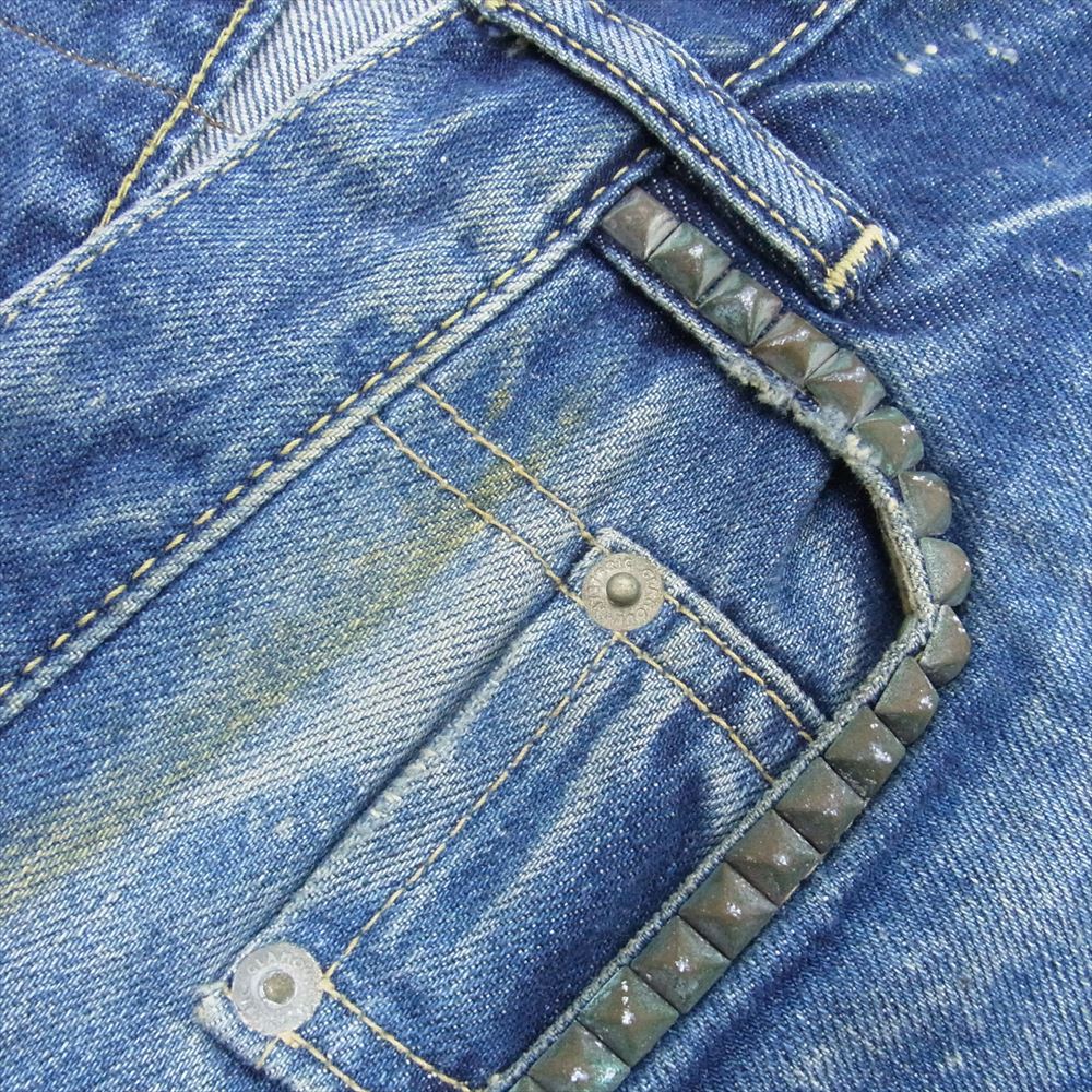 HYSTERIC GLAMOUR ヒステリックグラマー 0222AP08 VSR加工 ダメージ リペア スタッズ デニム パンツ インディゴブルー系 34【中古】