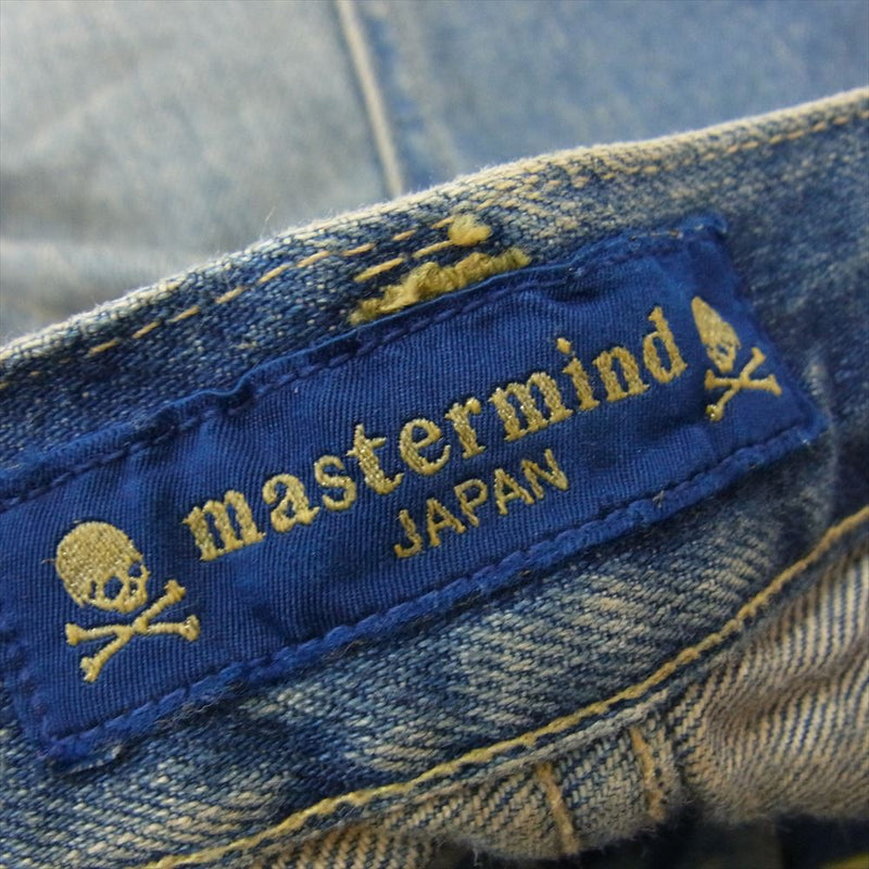 HYSTERIC GLAMOUR ヒステリックグラマー 0233AP13 × mastermind JAPAN マスターマインド ジャパン スカル 総柄 ダメージ リペア 加工 デニム パンツ インディゴブルー系 34【中古】