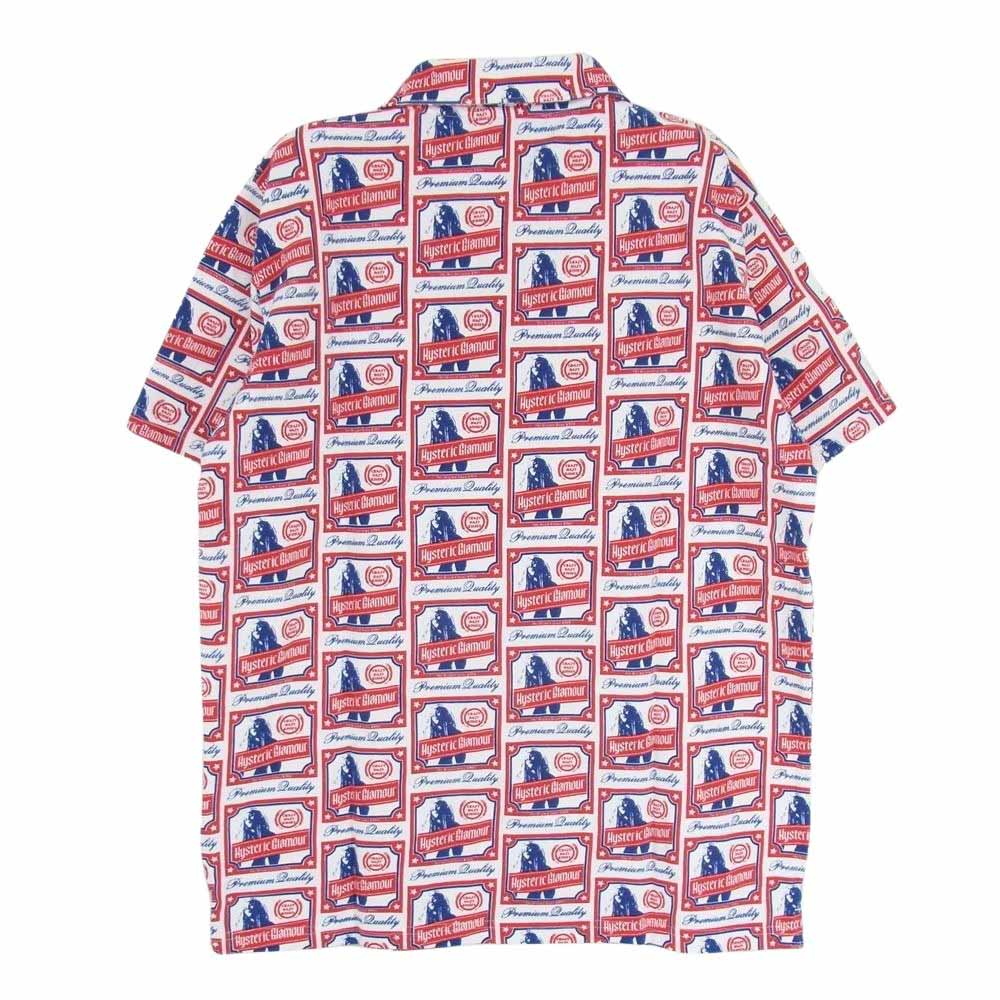 HYSTERIC GLAMOUR ヒステリックグラマー 0231CH02 総柄 ガール ロゴ プリント 半袖 ポロシャツ レッド系 L【新古品】【未使用】【中古】