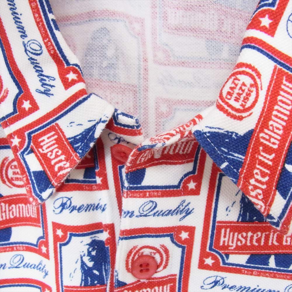 HYSTERIC GLAMOUR ヒステリックグラマー 0231CH02 総柄 ガール ロゴ プリント 半袖 ポロシャツ レッド系 L【新古品】【未使用】【中古】