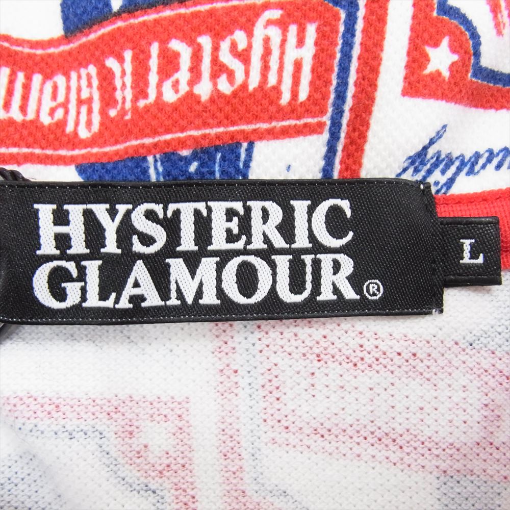 HYSTERIC GLAMOUR ヒステリックグラマー 0231CH02 総柄 ガール ロゴ プリント 半袖 ポロシャツ レッド系 L【新古品】【未使用】【中古】