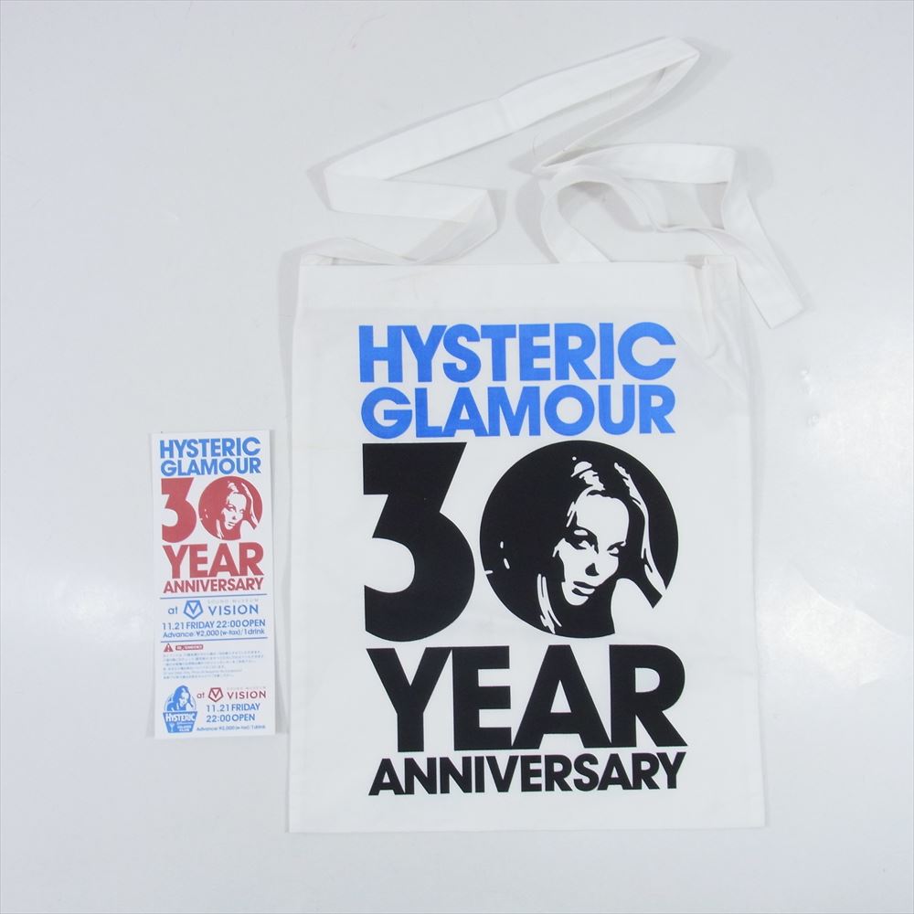 HYSTERIC GLAMOUR ヒステリックグラマー 0243CT20 30周年 ANY WOMAN TEE プリント 半袖 Tシャツ トートバッグ付き ホワイト系 L【新古品】【未使用】【中古】