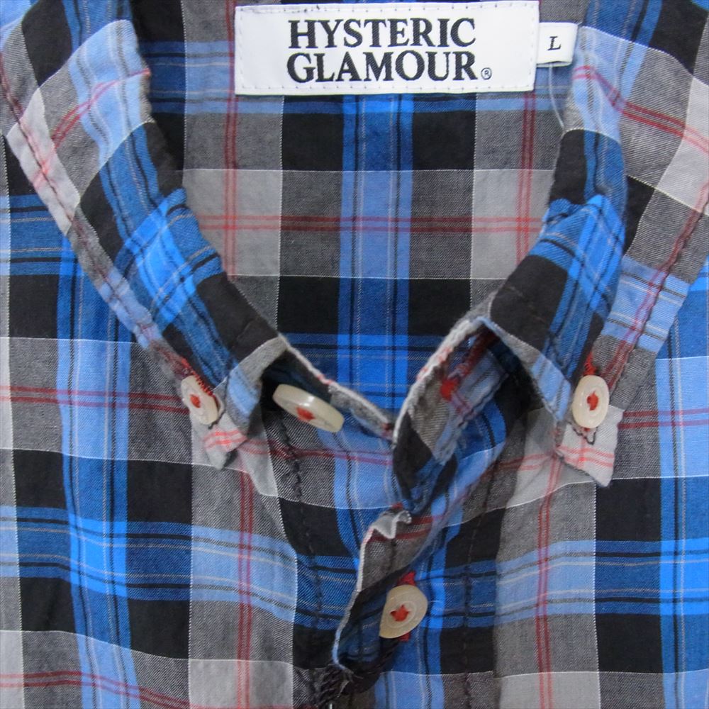 HYSTERIC GLAMOUR ヒステリックグラマー 0213AH01 長袖 チェック ボタンダウン シャツ ブルー系 L【新古品】【未使用】【中古】