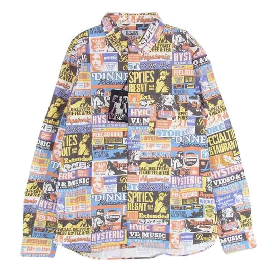 HYSTERIC GLAMOUR ヒステリックグラマー 0221AH07 総柄 ガール プリント 長袖 シャツ マルチカラー系 L【新古品】【未使用】【中古】
