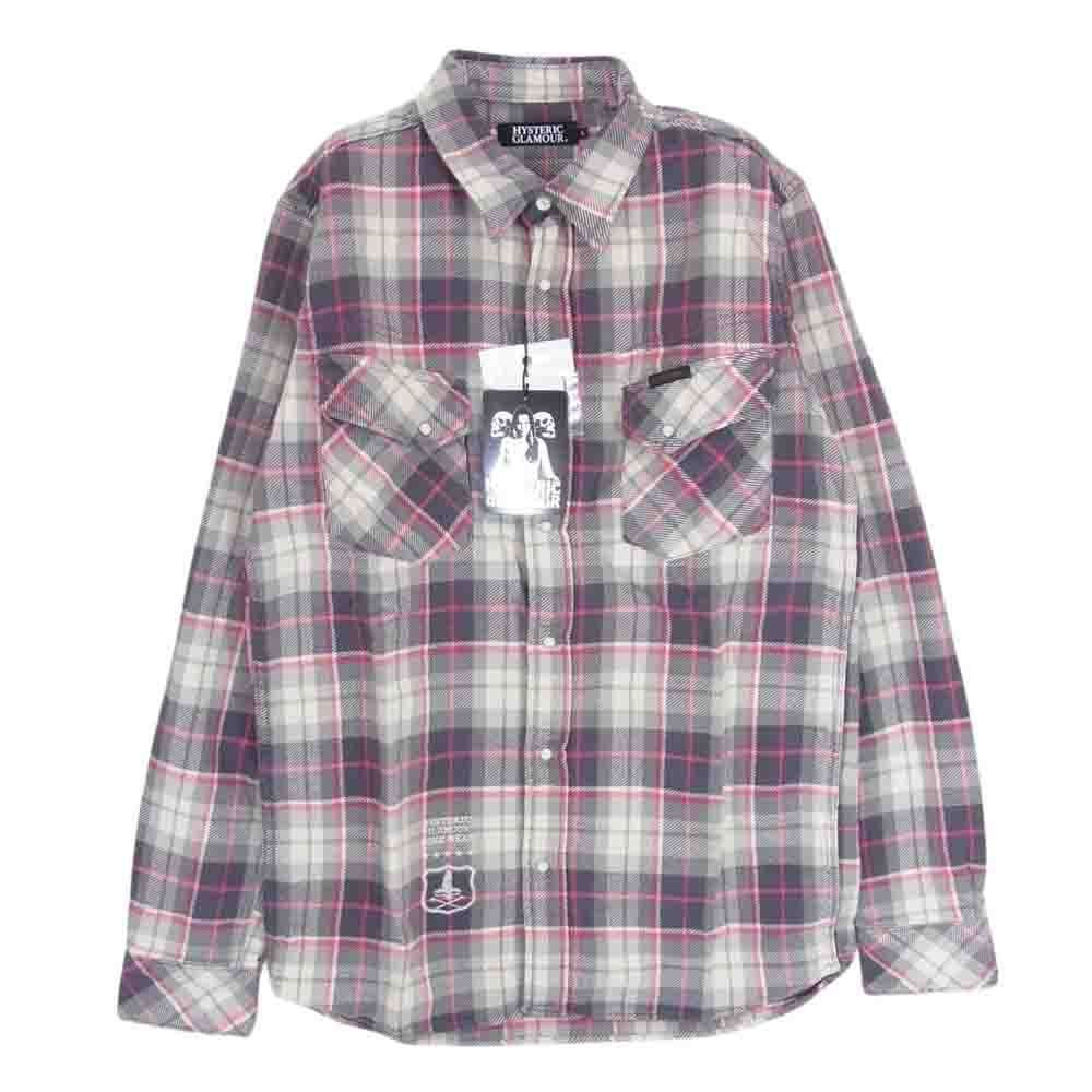 HYSTERIC GLAMOUR ヒステリックグラマー 0211AH01 チェック ウエスタン 長袖 ネルシャツ グレー系 L【新古品】【未使用】【中古】