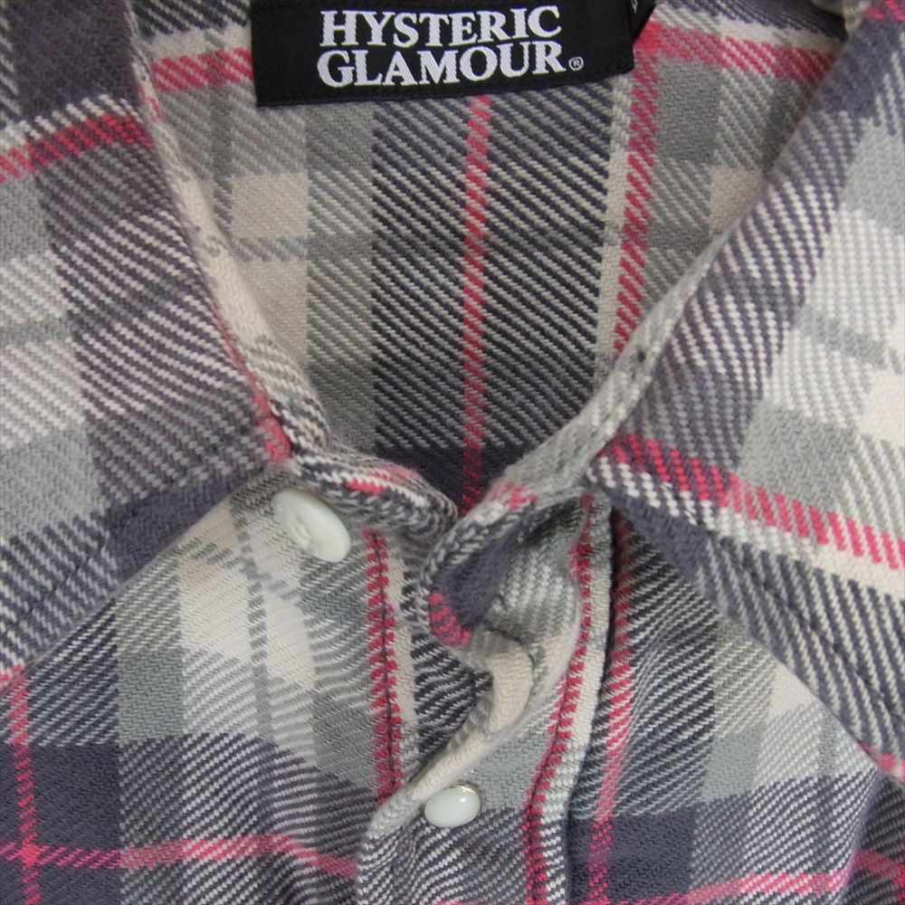HYSTERIC GLAMOUR ヒステリックグラマー 0211AH01 チェック ウエスタン 長袖 ネルシャツ グレー系 L【新古品】【未使用】【中古】