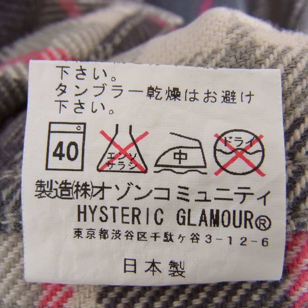 HYSTERIC GLAMOUR ヒステリックグラマー 0211AH01 チェック ウエスタン 長袖 ネルシャツ グレー系 L【新古品】【未使用】【中古】